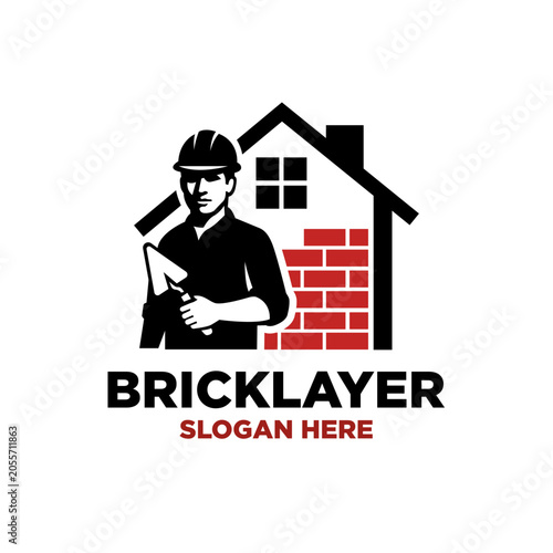 Illustration of Bricklayer Logo Design Vector Illustration