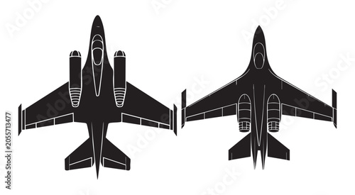 Foto Detailed fighter jet technical drawing silhouettes top view for aerospace engineering and design