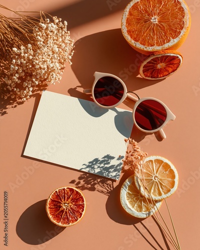 Summer Flat Lay with Blank Card and Beach Accessories