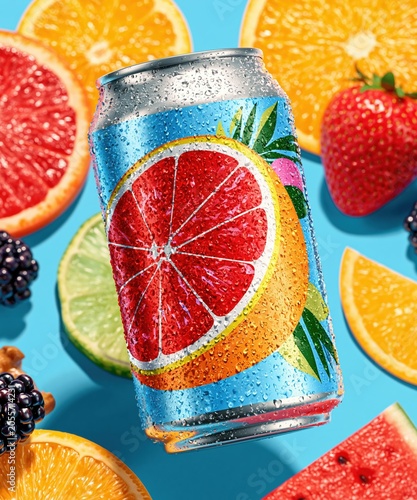 Chilled Beverage Can Mockup with Cold Condensation