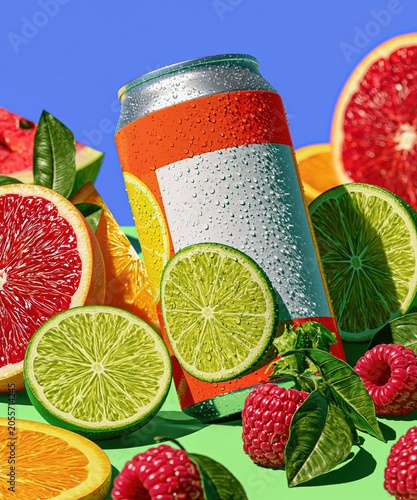 Chilled Beverage Can Mockup with Cold Condensation