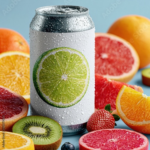 Refreshing Soda Can Mockup with Water Droplets