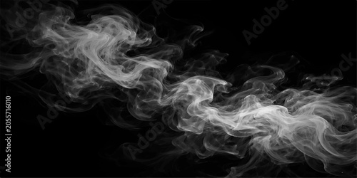 Foto Wispy Smoke Trails: Ethereal wisps of white smoke curl and dance against a stark black background, creating a dramatic and abstract visual effect