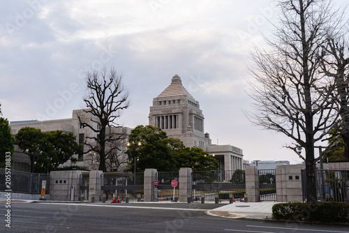 春の国会議事堂外観