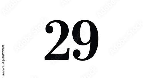 Minimalist black numeral 29 on white background with bold typography and clean design.