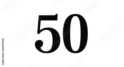 A large black fifty numeral displayed on a white plain background in a clean minimalist style.
