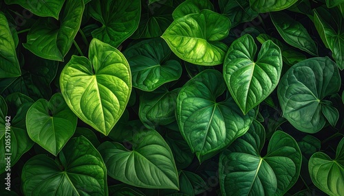 Lush Green Heart-Shaped Philodendron Leaves Pattern.