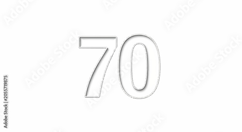 Minimal light gray number seventy on white background with clean, modern typography.