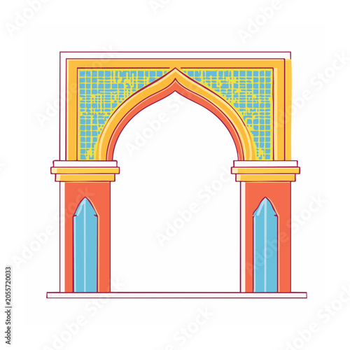 Red and yellow arch bridge vector illustration