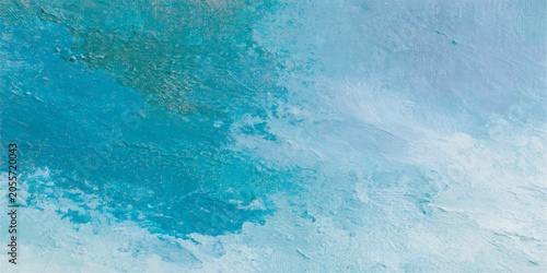 Schilderij op canvas Abstract strokes of turquoise and white blend in a textural acrylic painting, evoking the fluidity of water or the expanse of the sky
