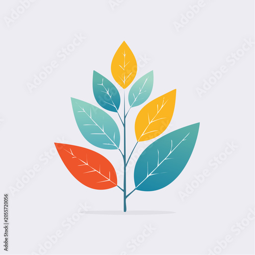 Stylized Plant Branch with Colorful Leaves