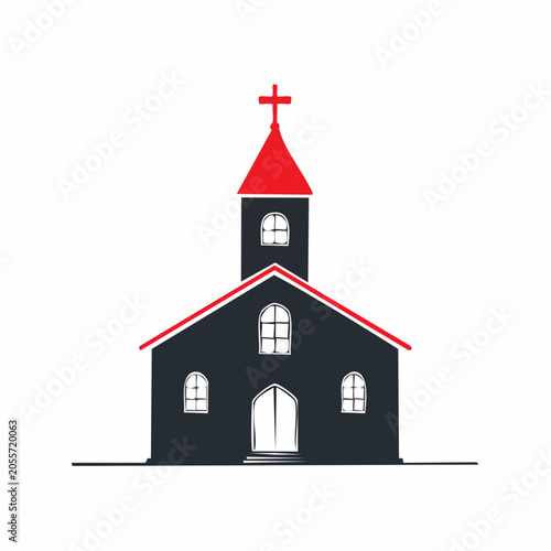 Stylized Church Icon with Red Steeple and Cross