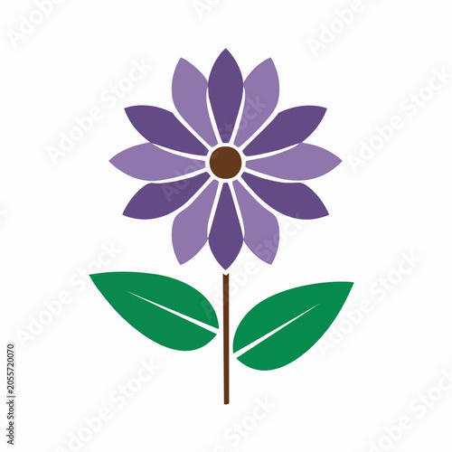 Stylized Purple Flower with Green Leaves