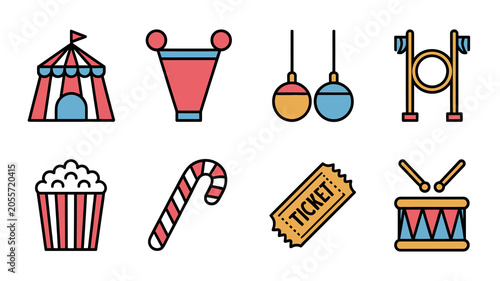 Slika na platnu Colorful carnival and circus themed icons set.