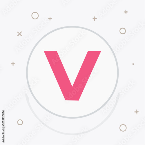 Pink Letter V Icon on White Background with Geometric Shapes