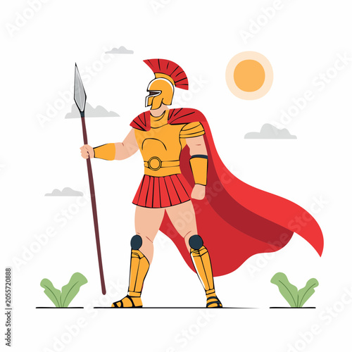 Spartan Warrior with Spear and Red Cape