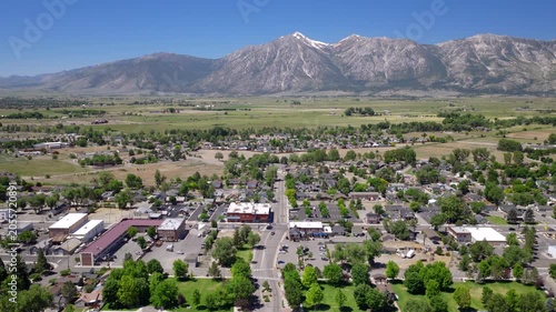 Gardnerville Nevada - Aerial View of Gardnerville Casinos along 395 facing West with Sierra Nevada's in Distance