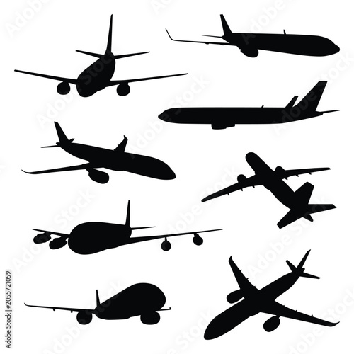 Vector collection set of passenger airliner silhouettes.