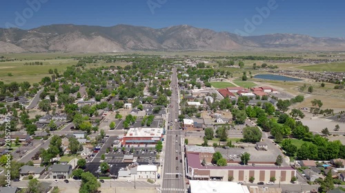 Gardnerville Nevada - Aerial View of Downtown Gardnerville along 395 facing North