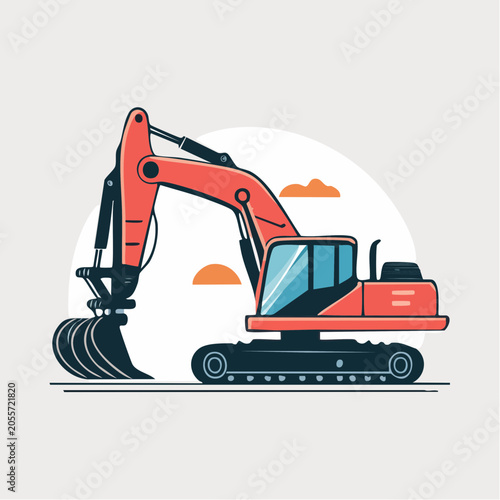 Illustration of a red excavator on tracks