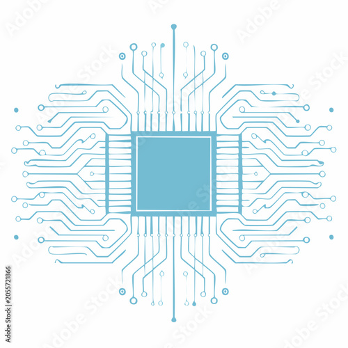Stylized Circuit Board and Microchip Illustration