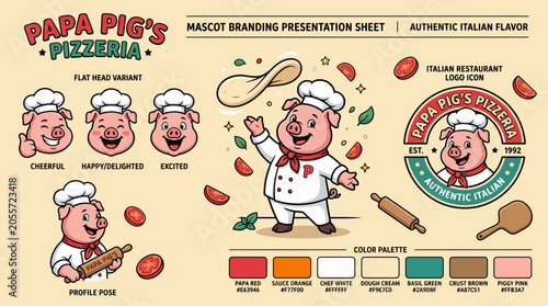 Quadro em tela Papa Pigs Pizzeria Mascot Branding Presentation.