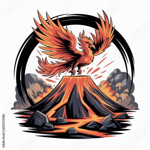 Obraz na plátne Mythical Phoenix Rising from Volcanic Eruption.