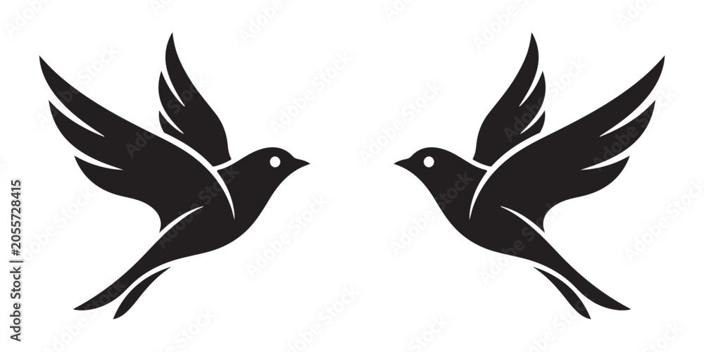 Fototapeta premium Two flying birds silhouette icons facing each other vector illustration