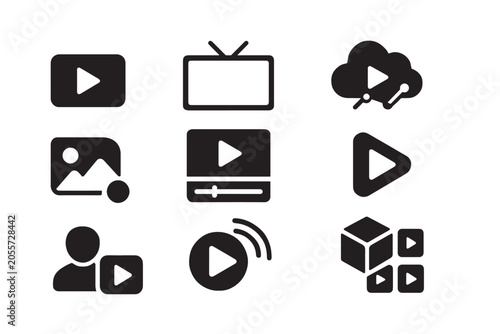 Cuadro en lienzo Video technology, streaming platform, video editing, digital media, content creator, broadcast tech, media cloud, video analytics, visual platform, video logos, vector design