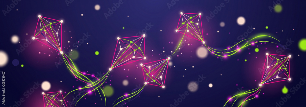 Fototapeta premium Abstract glowing network of stars and particles on a dark blue background