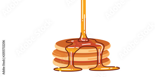 Stack of pancakes with golden syrup pouring pancakes breakfast illustration delicious culinary isolated homemade