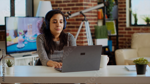 Fotografie Prospecting job candidate remotely being interviewed via online videocall