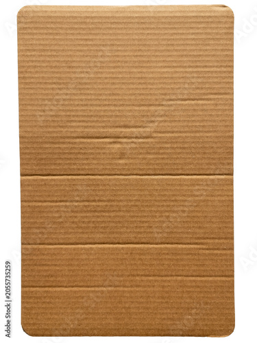 Brown corrugated cardboard piece with folds isolated on transparent background
