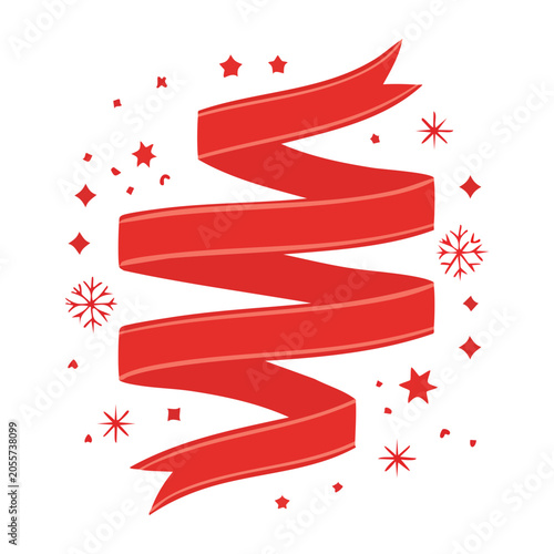 Red Ribbon Banner with Stars and Snowflakes