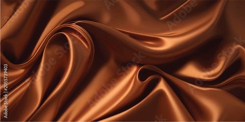 Fotografie Luxurious Copper Satin Fabric with Smooth Waves and Reflections in Soft Light