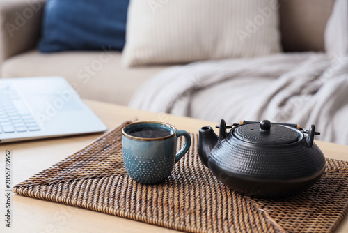 Cozy home office setup with...