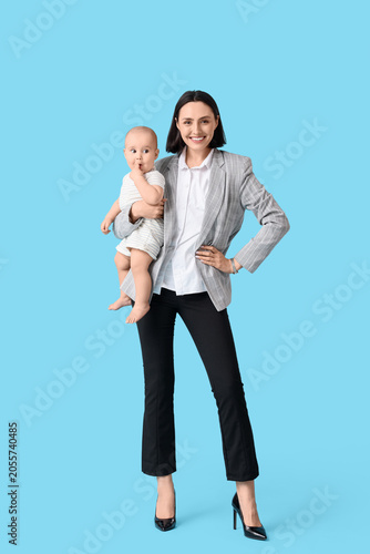 Working mother with her bab...