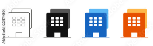 Photography Office building icon representing professional business, corporate headquarters, company, construction and commercial real estate