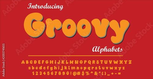 Quadro su tela Expressive groovy retro alphabet vector featuring plump rounded letterforms with bold 70s groove styling