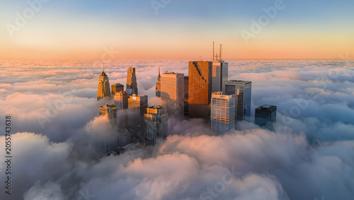Stunning Chicago Skyline Above Cloud Layer at Golden Hour