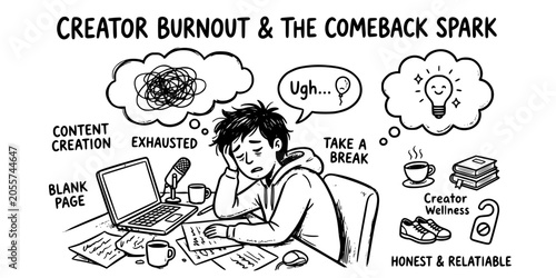 Photos Creator Burnout Doodle Black White-Exhausted Figure Bubble Comeback Spark-Wellne
