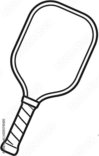 Pickleball paddle with strap grip hand drawn black and white line art illustration