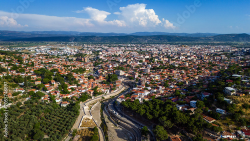 Panoramic View of Bergama City Center in Izmir, Turkey