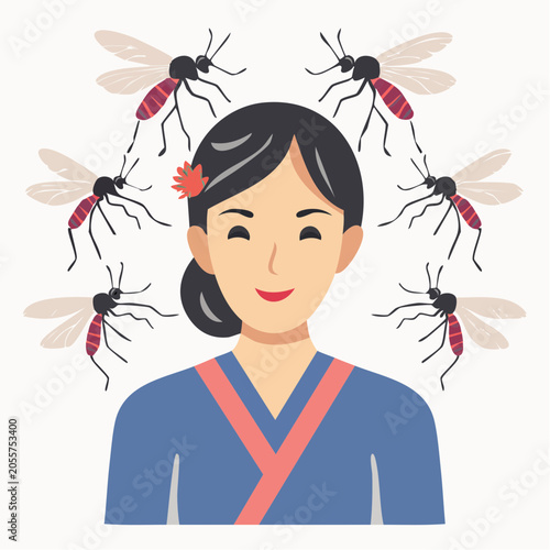 Woman surrounded by mosquitoes