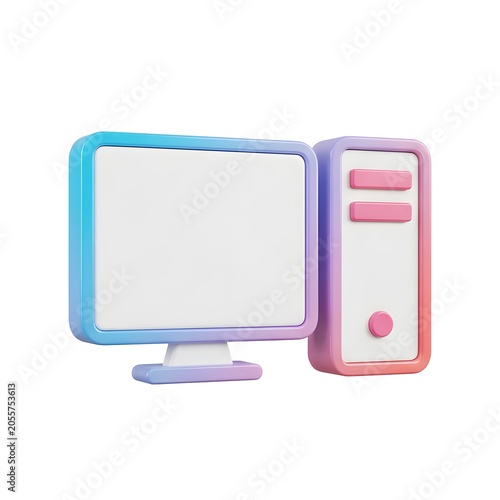 3D icon of a computer with monitor and tower