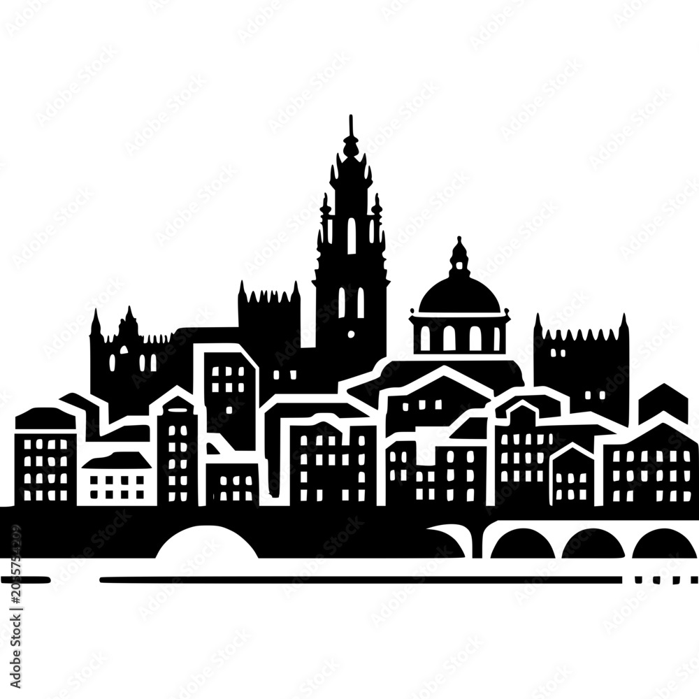 Fototapeta premium Porto Skyline Stamp Vector Icon