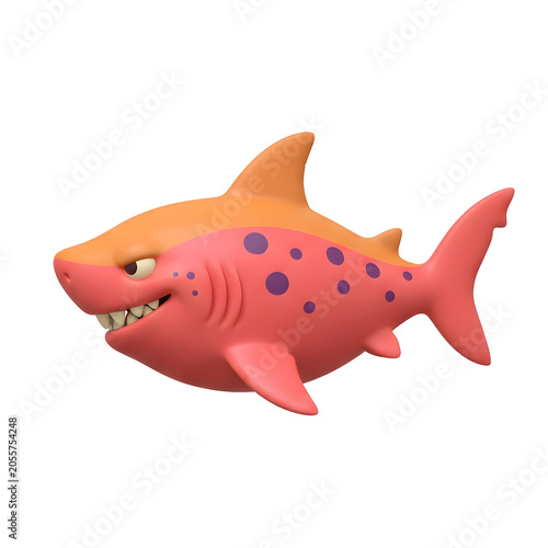 Cute cartoon shark with purple spots on white background