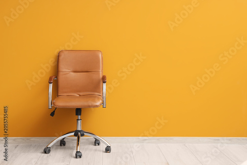 Empty brown leather office ...