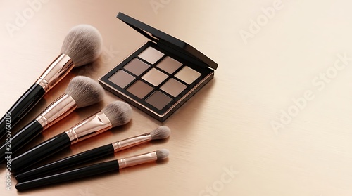 Glam makeup tools and cosmetics arrangement