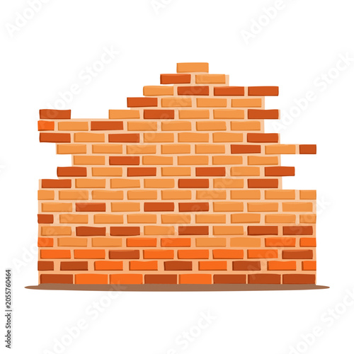 Weathered Brick Masonry Wall with Missing Bricks and Structural Decay Vector Illustration.